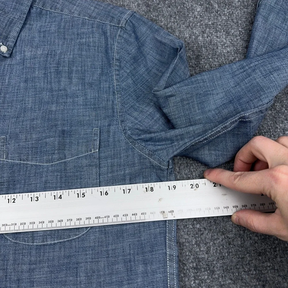 J.Crew Chambray Shirt Men Small Blue Slim Fit Organic Cotton One-Year Wash BE116